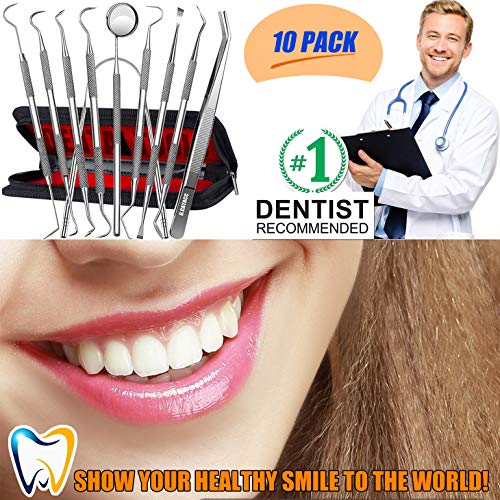 Dental Tools, 10 Pack Professional Plaque Remover Teeth Cleaning Tools Set, Stainless Steel Oral Care Hygiene Kit with… - Image 3