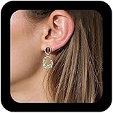 Aneneiceera Vintage Oval Amber Stud Earrings Enamel Brown Earring Hammered Irregular Circle Dangle Earring Round Pearl Hoop Drop Earrings Jewelry for Women