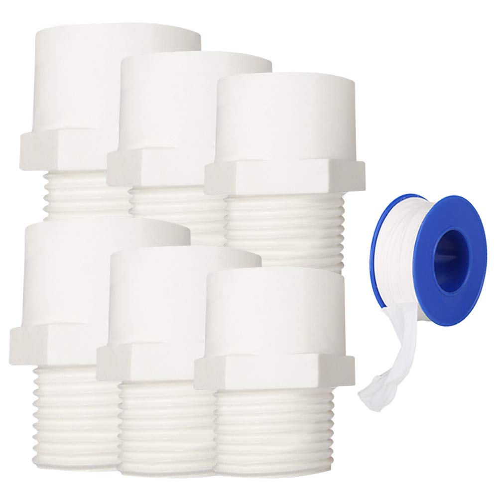 YOFASEN Water Pipe Connectors Kits, 3 Sizes - 6pcs PVC Male Thread Pipe Fittings Adapter Connector + 1pcs Water Pipe Seal Tape