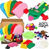 WATINC 6Pcs Hand Puppet Making Kit, Art Craft Felt Sock Puppet Toys, Creative DIY Make Your Own Pompoms Wiggle Googly Eyes Storytelling Role Play Party Supplies Gift for Girls Boys (Animals)