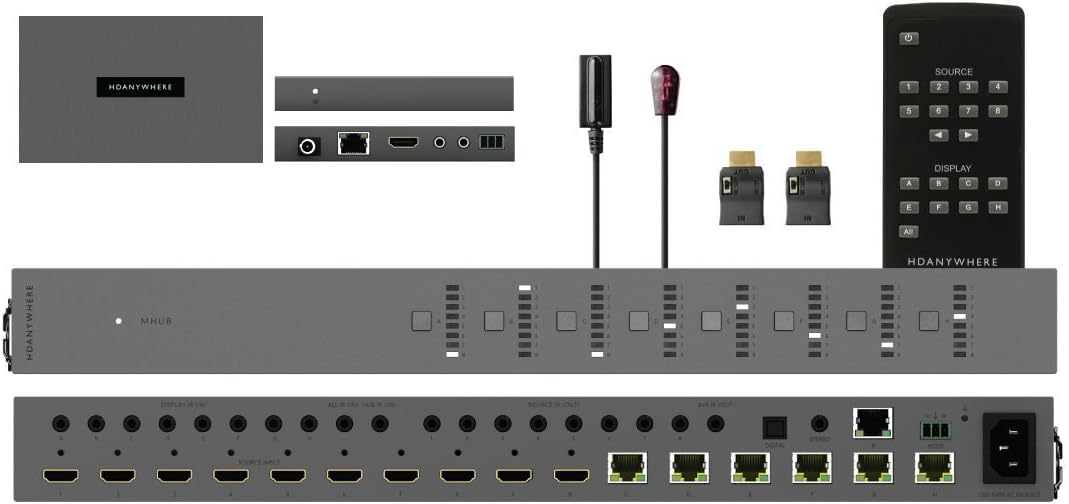 HDANYWHERE MHUB (8x6+2) 40m UHD 4K HDBaseT Matrix Switcher with uControl and HDCP 2.2