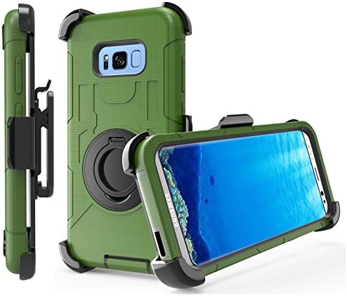 Galaxy S8 Case,DIOS CASE(TM) Heavy Duty Rugged Hybrid Rubber Shockproof Protection Hard Armor Cover with Swivel Belt Clip Holster Rotating Kickstand for Samsung Galaxy S8 (Black/Amy Green)