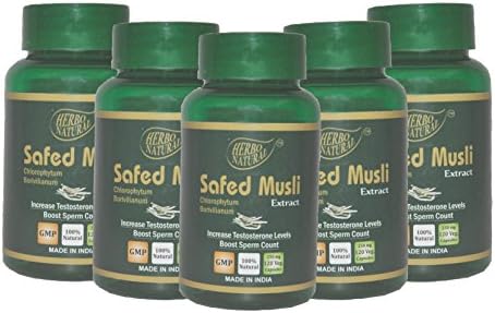 Herbo Natural Ayurvedic Safed Musli (Chlorophytum Borivillianum) Extract 500 Mg 60 Veg Capsules GMP Certified (View Amazon Detail Page) (Pack of 5)