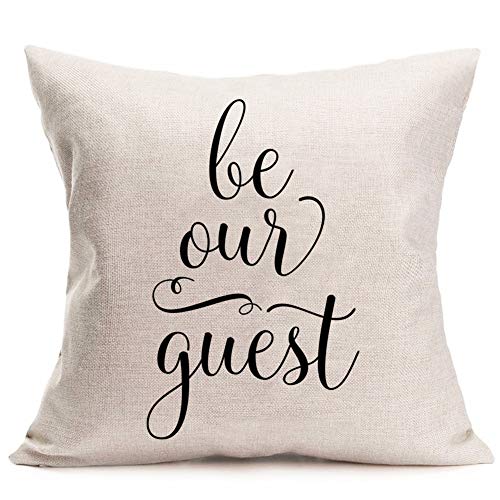 Smilyard Be Our Guest Quote Pillow Cover Cotton Linen Square Home Decorative Throw Pillow Case Cushion Covers 18 x 18 Inches (IQ09)