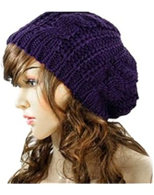 Warm Fashion Women Wool Chunky Knit Braided Beanie Hat Baggy Beret For Winter