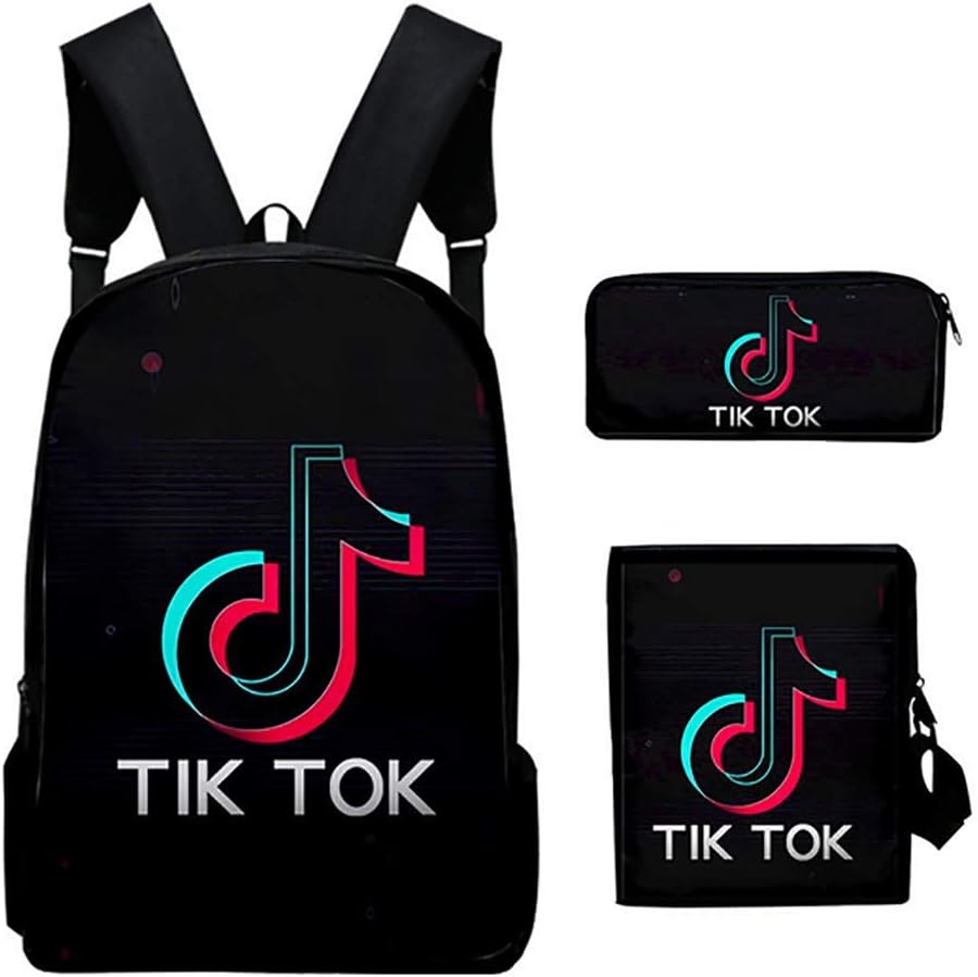 3D TIK TOK Backpack Teen Boys School Book Bag with Lunch Box Pen Case