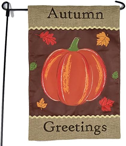 Fall Garden Flag With Pumpkin - Autumn Greetings - 12x18 on Burlap - Home Garden Flag, Autumn Garden Flag