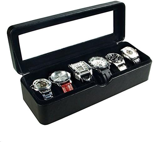 Ikee Design Deluxe Black Faux Leather Watch Collector Case Box for Large Watches (6 Watches)