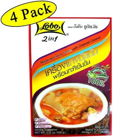 Lobo 4 Pack Thai Masman Curry Paste with Creamed Coconut Free shipping (100g)