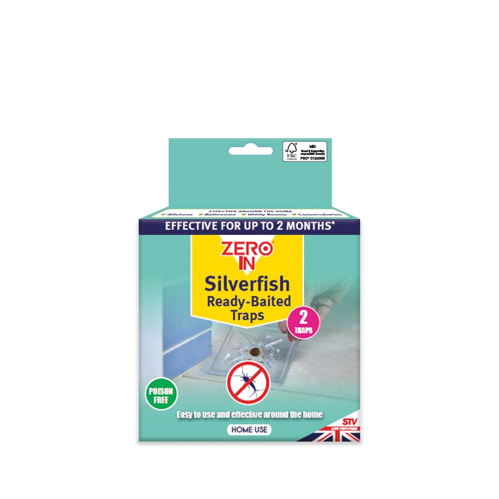 Zero in® Silverfish Ready Baited Traps - Twinpack, Effective Silverfish Control for Homes, Non-Toxic, Long-Lasting, Ready-to-Use, Poison-Free Insect Killer