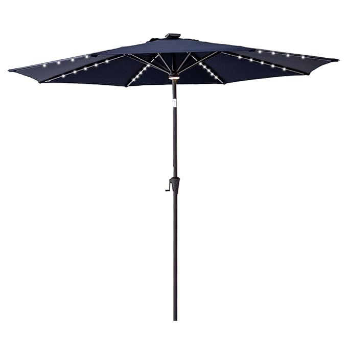 Flame Shade 10 Ft Outdoor Patio Umbrella With Solar Led Lights And Tilt Navy Blue Amazon In Clothing Accessories