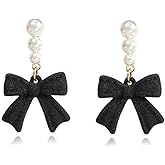Christmas Bow Earrings for Women Trendy Pearl Red Ribbon Bow Stud Earrings Wedding Party Daily Jewelry Accessory