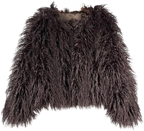 Dikoaina Women's Solid Color Shaggy Faux Fur Coat Jacket at Amazon