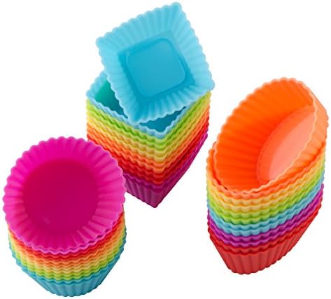 36 Pcs Reusable Silicone Cupcake Liners/ Muffin baking Cups, 3 Shapes with Vibrant Colors, Nonstick and Heat Resistant Cake Molds, by Gseer