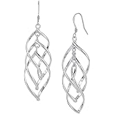 Vanbelle Sterling Silver Jewelry - Rhodium Plated with 925 Stamp - Twisted Oval Dangle Earring - Elegant Handcrafted Earring for Women