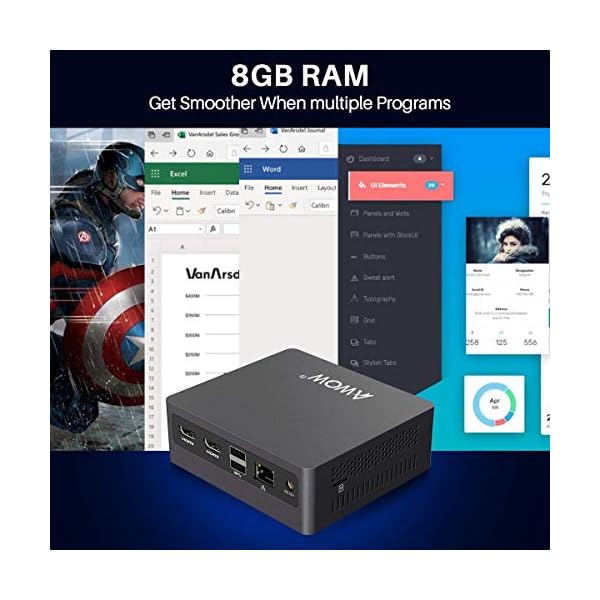AWOW Mini PC Windows 10 Pro 8GB RAM 128GB SSD, Quad-Core Intel Atom x7-E3950, 4K HD Mini Desktop Computer, AL34 Micro PC…