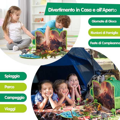 COCO&Friends Dinosaurs Toy for Kids 3-7 Years, Portable Backpack with 3D Foldable Play Mat, Gift for Kids Boys Girls