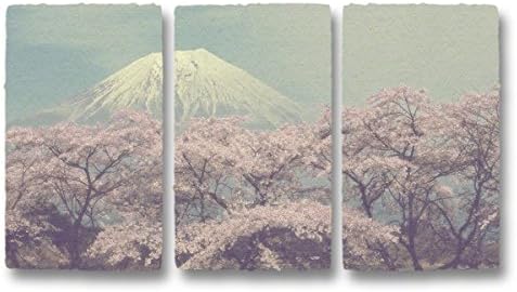Artwork "Mt.Fuji and cherry flower" x3c art panel printed on Japanese traditional paper "WASHI", gifts of beautiful wall decor deco decorations as landscape photography posters prints