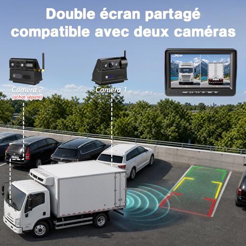 VASTEND Caméra de recul Solaire sans Fil avec écran HD 7 Pouces 1080P, caméra de recul numérique sans Fil, Batterie 10000 mAh, étanche IP69 – pour Camping-Cars, camions, fourgons aménagés (VS-7G)