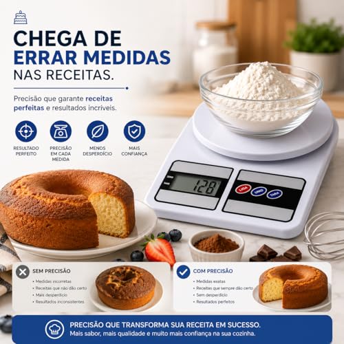 Balança Digital de Cozinha Alta Precisão até 10kg com Função Tara e Display LCD – Ideal para Receitas, Dieta e Controle Alimentar