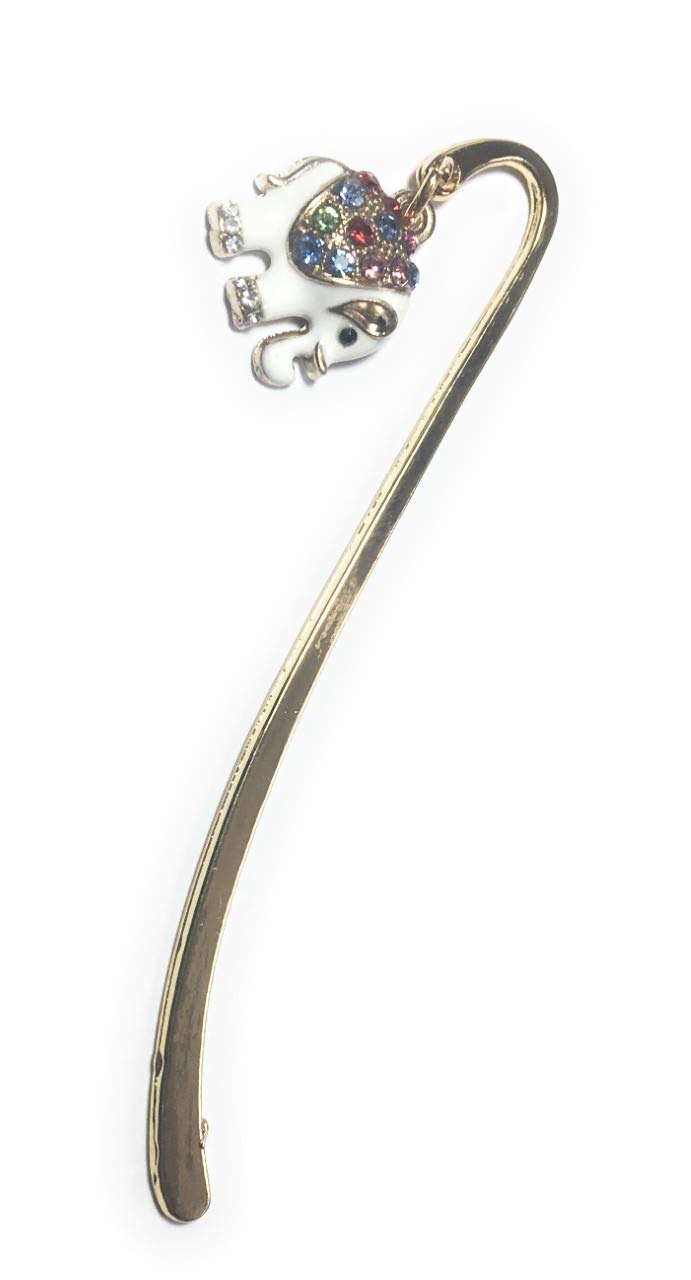 FizzyButton Gifts Elephant Gold Tone Mini Bookmark with Enamel Charm in Gift Bag