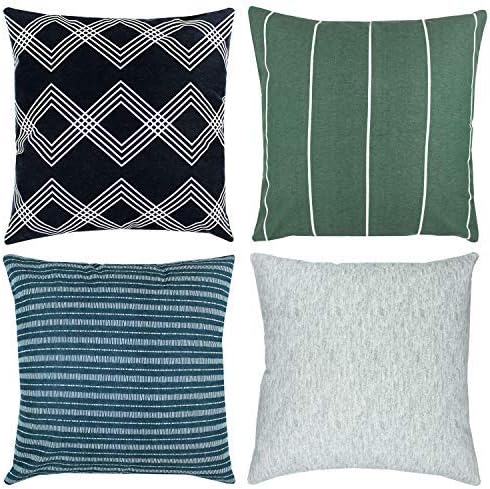 Woven NookModern & Luxurious 18" x 18" Decorative Boho Throw Pillow Covers - Durable Quality & Machine Washable - Kennedy Design - Green, Black, and Blue - 4 Pack