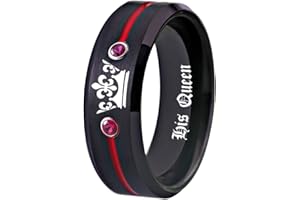 CLOUD DANCER Free Custom Engraving Her King or His Queen Ring Promise Wedding Ring Engagement Ring Annivesary ring in Black Tungsten Carbide Rings With Two White CZ-Matching Promise Rings for Couples