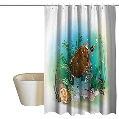 Suchashome Ocean Decor Mildew Resistant Fabric Shower Curtain Sea Turtle Swims in The Ocean Tropical Underwater World Aquarium Illustration Print Rustproof Metal Grommets 72" Wx84 L Green Brown
