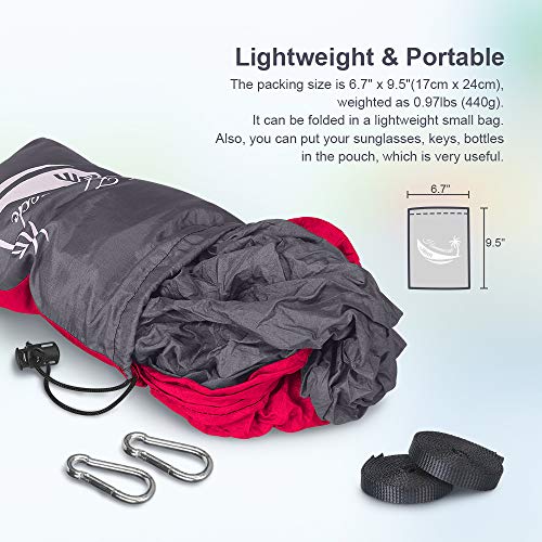 JBM Hammock Single Double Camping Lightweight Portable Parachute Hammock Outdoor Hiking Travel Backpacking - Nylon Hammock Swing - Support 400lbs with Nylon Ropes and Steel Carabiners (Gray & Red) - Thumbnail 2