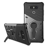 LG G6 Case, Remex Heavy Duty Shockproof Dual Layer Hybrid Armor Defender Full Body Protective Cover with 360 Degree Rotating Kickstand for LG G6 (Black)