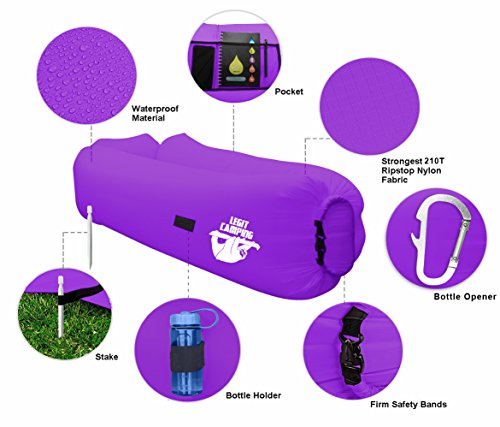 Inflatable Lounger by Legit Camping with Carrying Bag & Pockets for Indoors/Outdoors â€“ Inflatable Couch & Air Chair with Headrest & Securing Stake- For Camping Beach or Pool (Purple)
