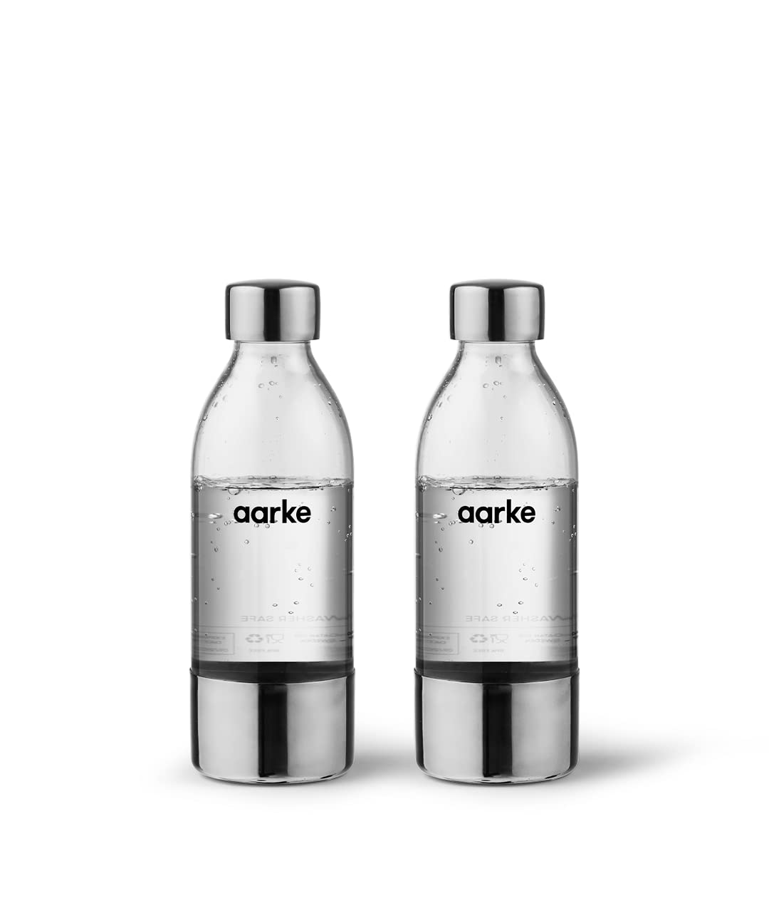 Aarke 2er-Pack PET-Flaschen für Wassersprudler Carbonator 3, BPA-frei mit Details in Edelstahl, 650ml, AASPB1-STEEL