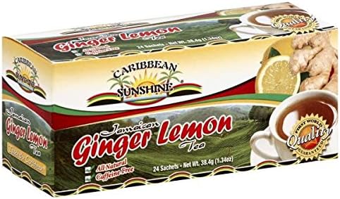 Caribbean Sunshine. Ginger Lemon Tea,From Jamaica, 100% natural, Caffeine free, 24 sachets