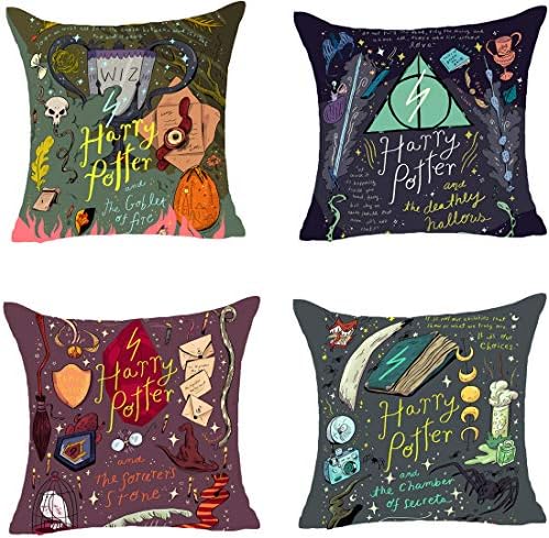 4PC Decorative Pillowcase Set Throw Pillow case Pillow Cover Cotton Linen Cushion Covers for Home/car/bar/Restaurant 18 x 18 inch-Harry Potter Style 090728