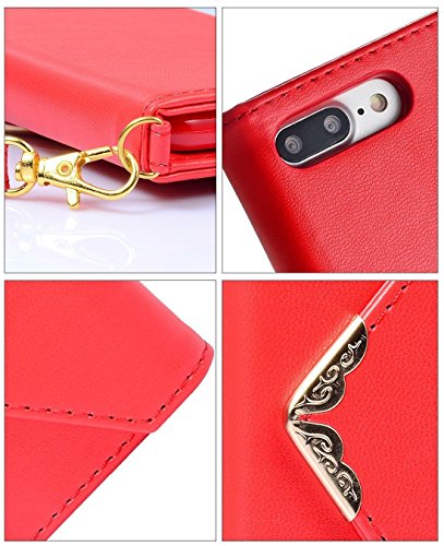 IPhone 7 Plus Wallet Case, Rejazz [Red] Envelope Flip Handbag Shell Women Wallet PU Leather Magnetic Folio Detachable Cover Cases with Credit Card ID Holders Wrist Strap for Apple Iphone 7 Plus 5.5"  - Thumbnail 6