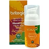 BriteGlo 15% Vitamin C Serum for Face with 3-O-Ethyl Ascorbic Acid, Niacinamide & Ferulic Acid – Brightening, Dark Spot & Anti-Aging Facial Serum, Fragrance Free