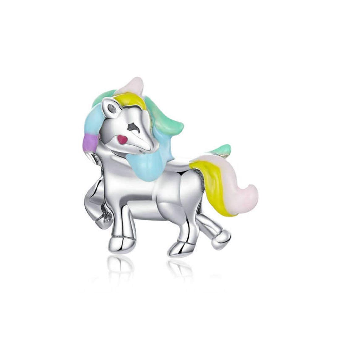 FeatherWish Sterling Silver 925 Charm Unicorn Pony Horse Animal Bead Fits And Compatible With Pandora Bracelets Gift For Daughter Birthday Wife Sister Mum Friend (Coloured Enamel)