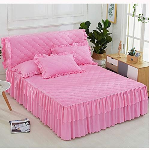BAXQHAO European Lace Mattress Cover, Not-slip Dust Ruffle Bedspread Bed Skirt Bedding Bed Cover Sheets-pink 120x200cm(47x79inch)