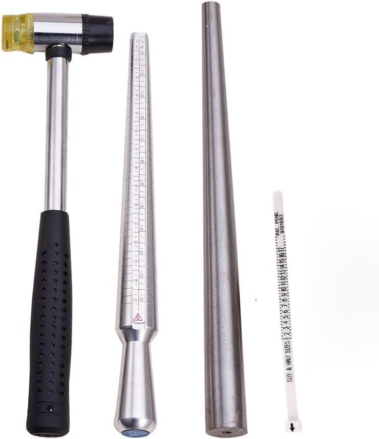 Jewelry Tool Set, Measuring and Shaping Tool Set, With Jewelers Rubber Hammer, 4 in 1 Aluminium Ring Sizer Mandrel ,Metal Shaping Stick and Ring Sizer Gauge