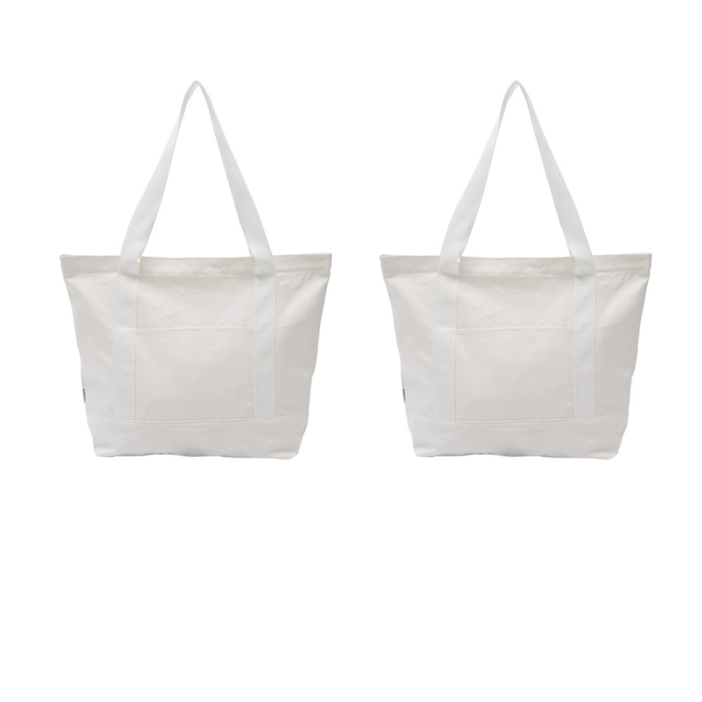 Augbunny Heavy Duty 100% Cotton Canvas Zipper Beach Shoulder Grocery Tote Bag With Outer Pocket 2-pack