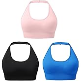 Women's Halter Sports Bras Adjustable Straps Seamless Medium Impact Workout Crop Tank Tops with Removable Padded
