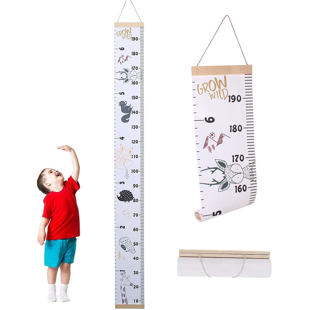 Kids Height Ruler, Kids Height Growth Chart, Height Measurement Ruler, Canvas and Wood Removable Cute Wall Hanging Portable Baby Growth Chart for Baby, Children, Boys, Girls
