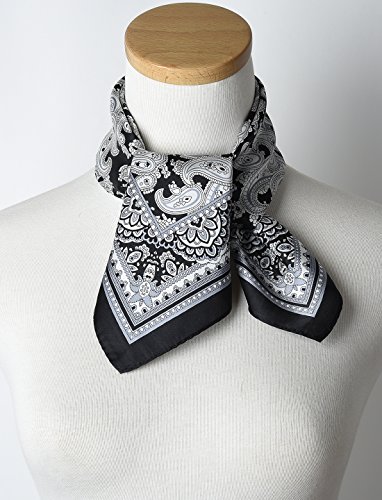 corciova Women's Small Square 100% Real Mulberry Silk Scarf Scarves 21 x 21 inches Paisley White and Black