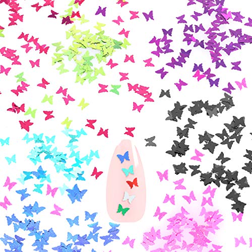 MAQUITA 24 Boxes 3D Butterfly Nail Art Glitter Sequins, Sparkle Laser Mermaid Butterfly Nail Sequin Acrylic Paillettes for Nail Art Decoration