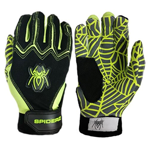 Spiderz Black/Neon Yellow WEB Baseball/Softball Batting Gloves w/Spider