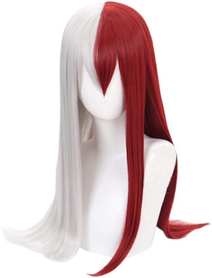 JOAN DOMINGUEZ Cosplay Wig Anime My Hero Academia Todoroki Shoto Same Wig COS Wig Red And White Two-Tone Synthetic Hair Party Role-Playing Wig