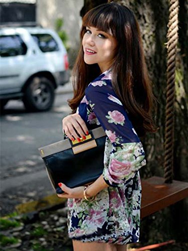 Persun Women Limited Black Floral Print Romper Playsuit With Long Flare Sleeves,Medium,Black,Black,Medium - Thumbnail 4