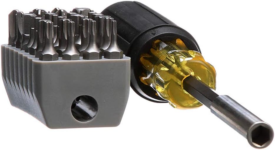 Klein Tools 32510 Magnetic Multibit Screwdriver with Sturdy Torx, Hex, Spanner, Tri-Wing, Torq and Nut Tamperproof Bits and Storage Block - - 