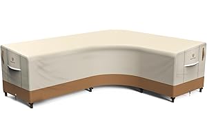 Rosefray 600D Outdoor L-Shaped Sectional Cover,Heavy Duty Anti UV Patio Sectional Sofa Cover with Air Vent, Waterproof Furniture Covers for Deck, Lawn,Backyard Right Facing 105''x85'' khaki brown