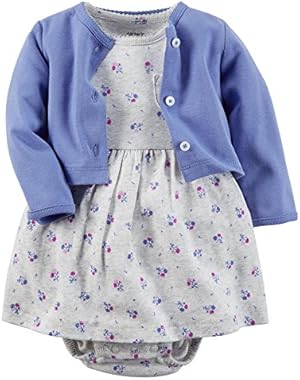 Baby Girls' 2 Piece Floral Dress Set Cadet/Grey Flowers